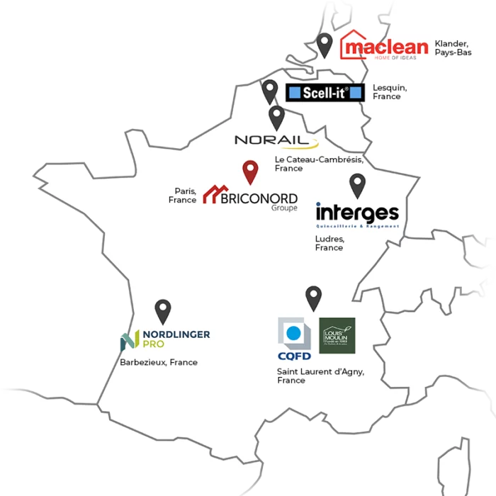 Carte de la présence européenne du Groupe Briconord